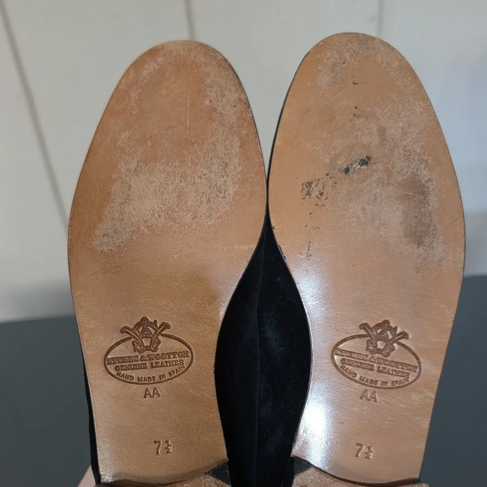 Stubbs & Wootton Black Velvet Embroidered Crest Smoking Flat Slippers 7.5 AA